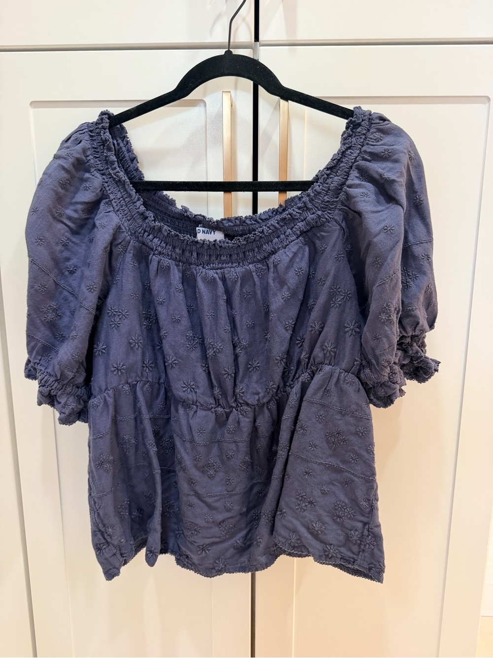 Old Navy Indigo Embroidered Off-Shoulder Peasant Blouse